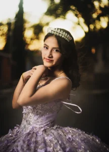 Vestido de XV años Lila en parque